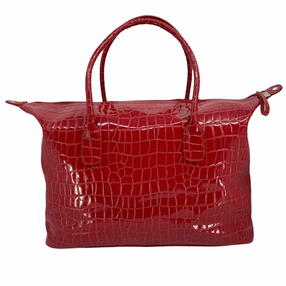 Large Red Faux Patent Leather Tote - Picture 8 of 15